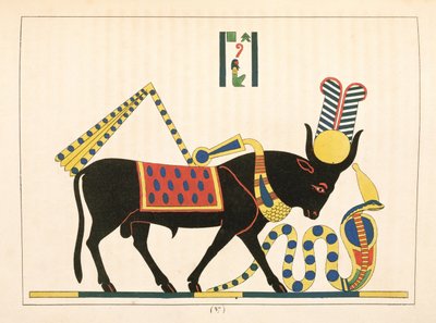 Apis公牛，来自埃及万神殿的插图：来自古埃及神话人物的集合Jean-Francois Champollion，1823-25出版 作者 莱昂·简·约瑟夫·杜波依斯